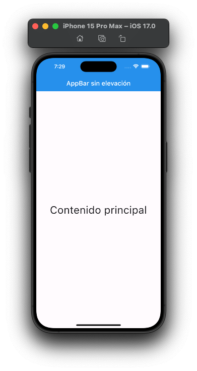 Ejempo 7 de un appbar sin elevación en Material 3