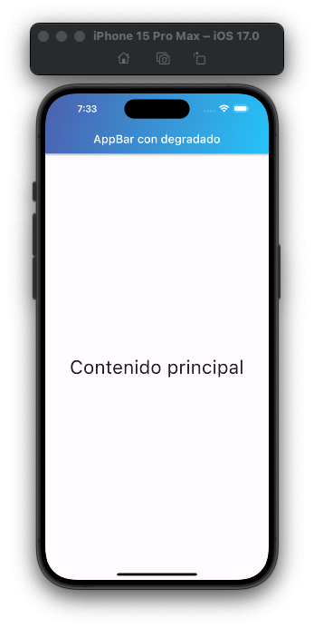 Ejempo 8 de un appbar con degradado en Material 3