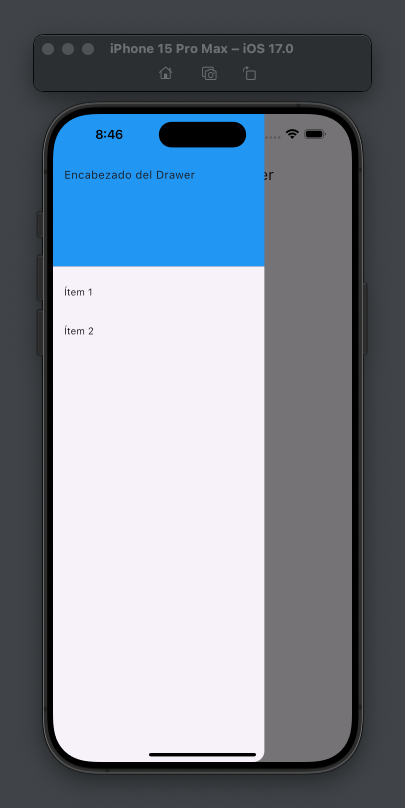 Ejemplo 2 - Incorporando un Drawer - Drawer abierto